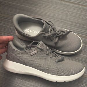Kizik Madrid Eco Knit Hands Free Slip on Lace shoes size 7 Comfort Grey